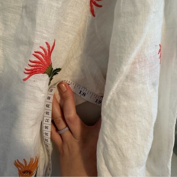 NWT HANNAH Artwear White Orange Pink Linen Floral Embroidered Mini Dress 1 Small - Picture 8 of 15